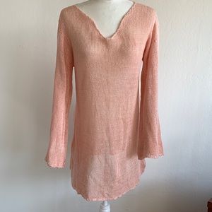 Vintage Blush Pink John Rocha Cotton Oversize Tunic Knit Top - Large